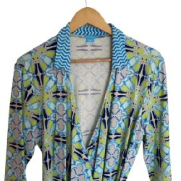 J. McLaughlin Blue Printed Wrap Dress XLarge - Picture 2 of 6